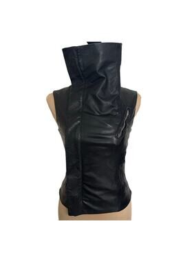Rick Owens Vintage Buttery Lamb Leather Biker Vest Black US 4 Y2K Funnel neck